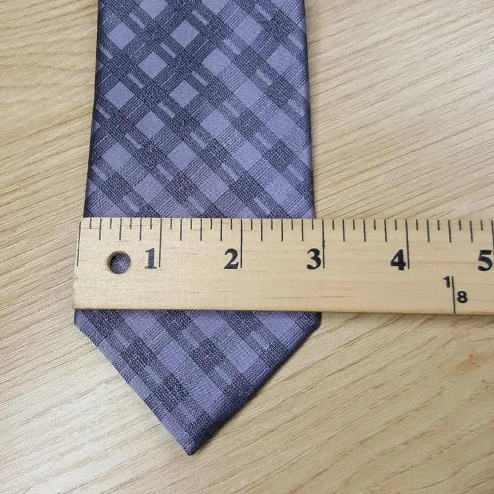 CALVIN KLEIN Mens Neck Tie Purple Plaid Grid Check Modern Classic Silk Blend